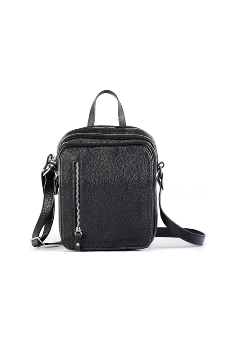 Borseta barbati piele,  Sebastian, negru, 16x9x18 cm