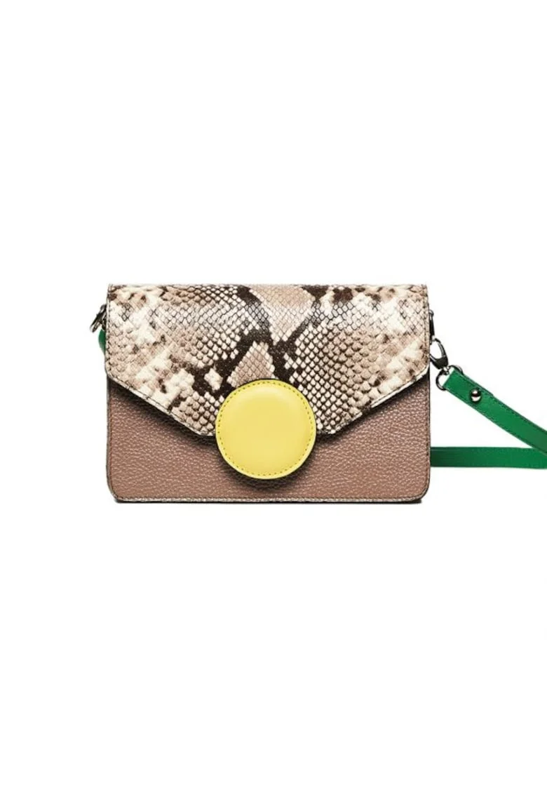 Geanta dama piele,  Carmen, grej galben verde, 22x10x15 cm