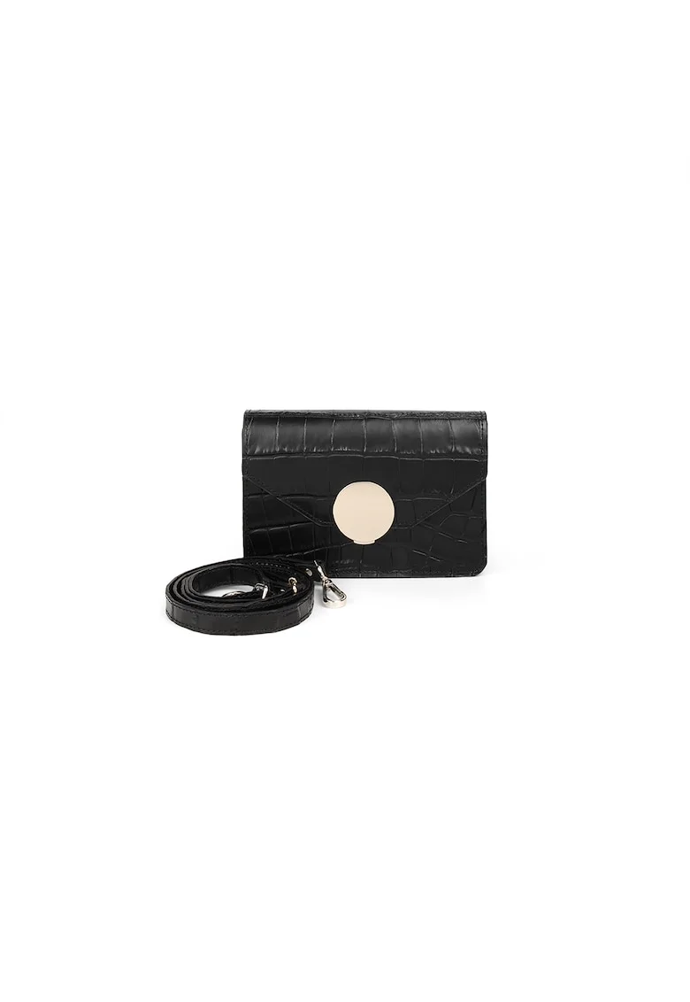 Geanta dama piele,  Cora, croco negru, 19 x 5 x 13 cm