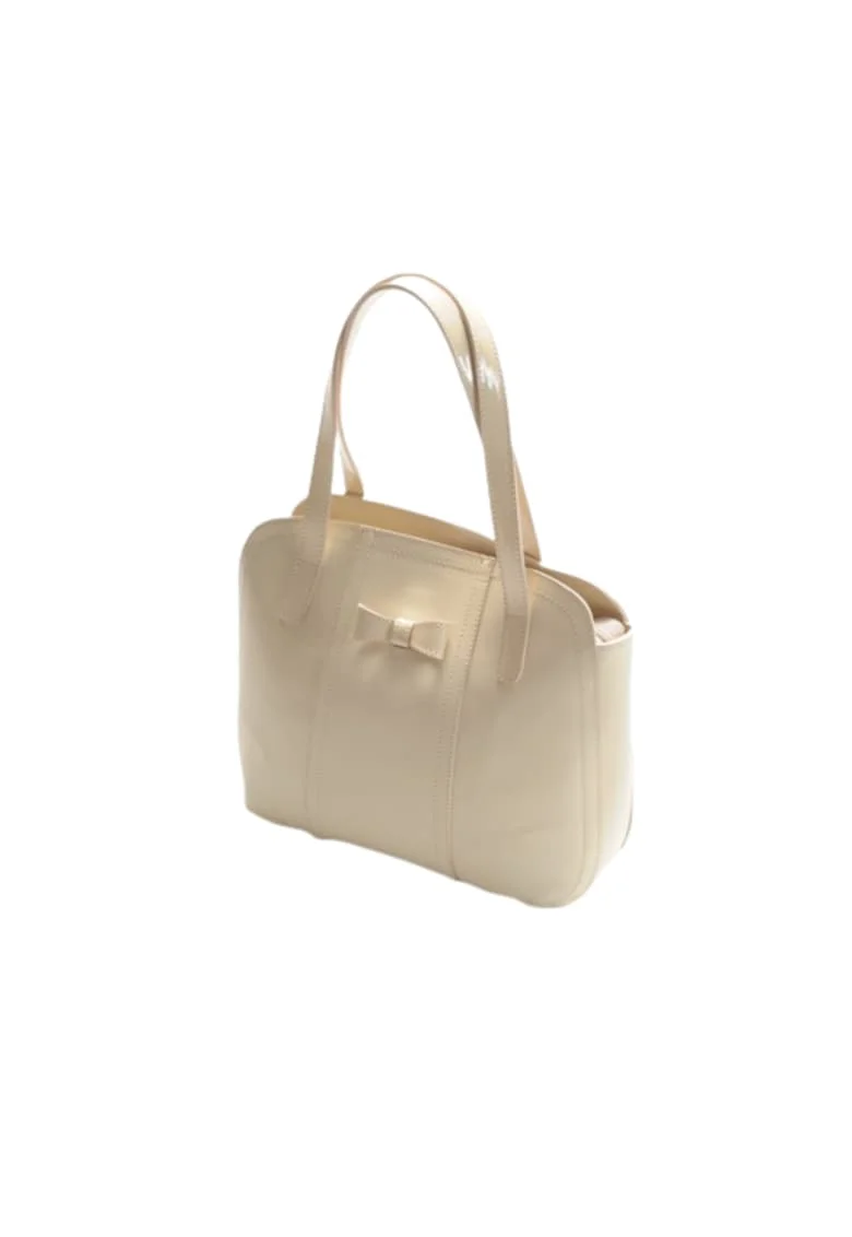 Geanta dama piele,  Papion mic, crem, 28x11x24 cm