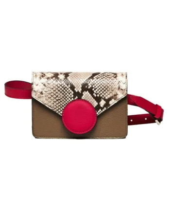 Geanta dama piele,  Cora, grej fuxia, 22x10x15 cm