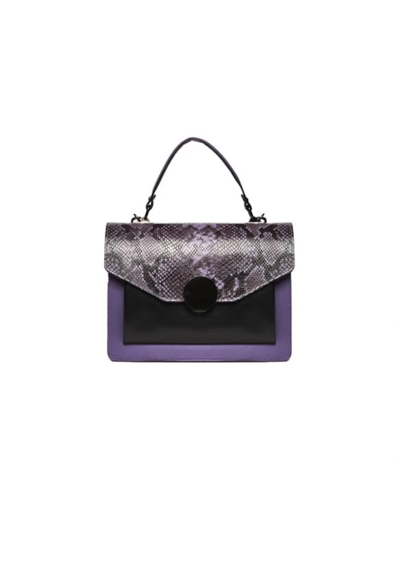 Geanta dama piele,  Ema, mov negru, 27x11x20 cm