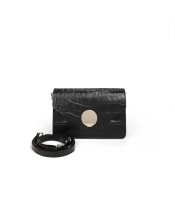 Geanta dama piele,  Carmen, croco negru, 22 x 10 x 15 cm