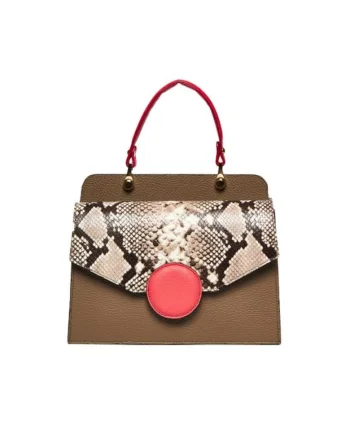 Geanta dama piele,  Felicia, grej coral, 26x12x20 cm