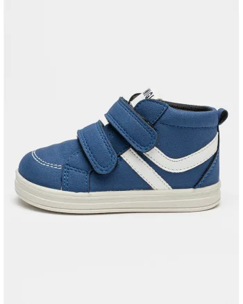 Pantofi sport de piele sintetica intoarsa cu velcro, Alb/Albastru royal