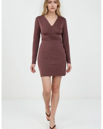 Rochie cambrata cu decolteu in V, Maro