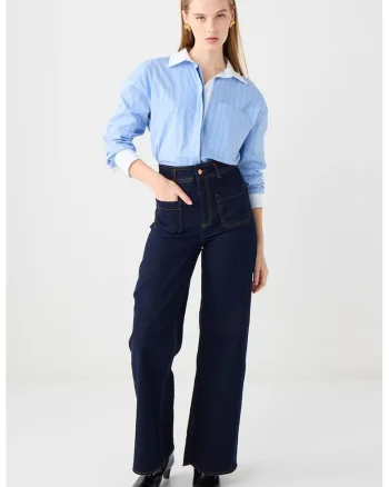 Blugi cu croiala ampla si buzunare frontale, Bleumarin
