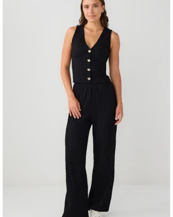 Pantaloni texturati cu croiala ampla, Negru