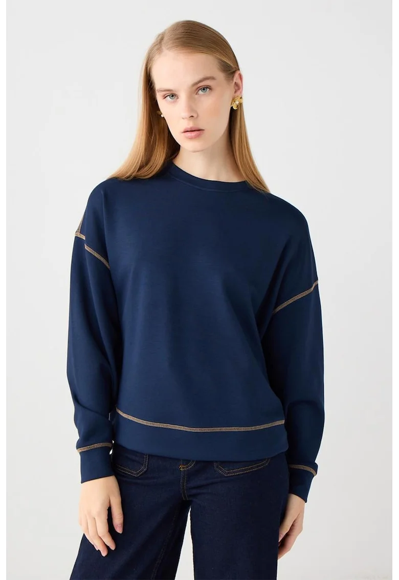 Bluza de trening din amestec de modal cu maneci cazute, Bleumarin