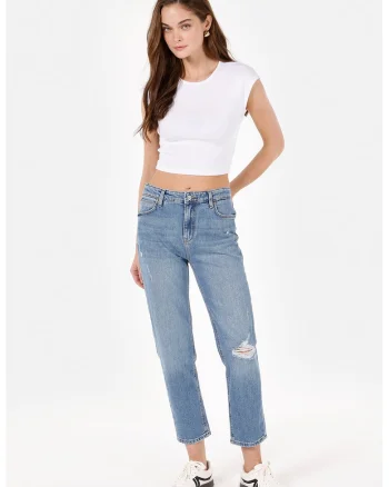 Blugi crop cu croiala dreapta, Albastru deschis