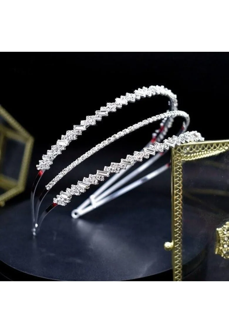 Diadema argintie, in 3 straturi, cu pietre, Ingrid C1