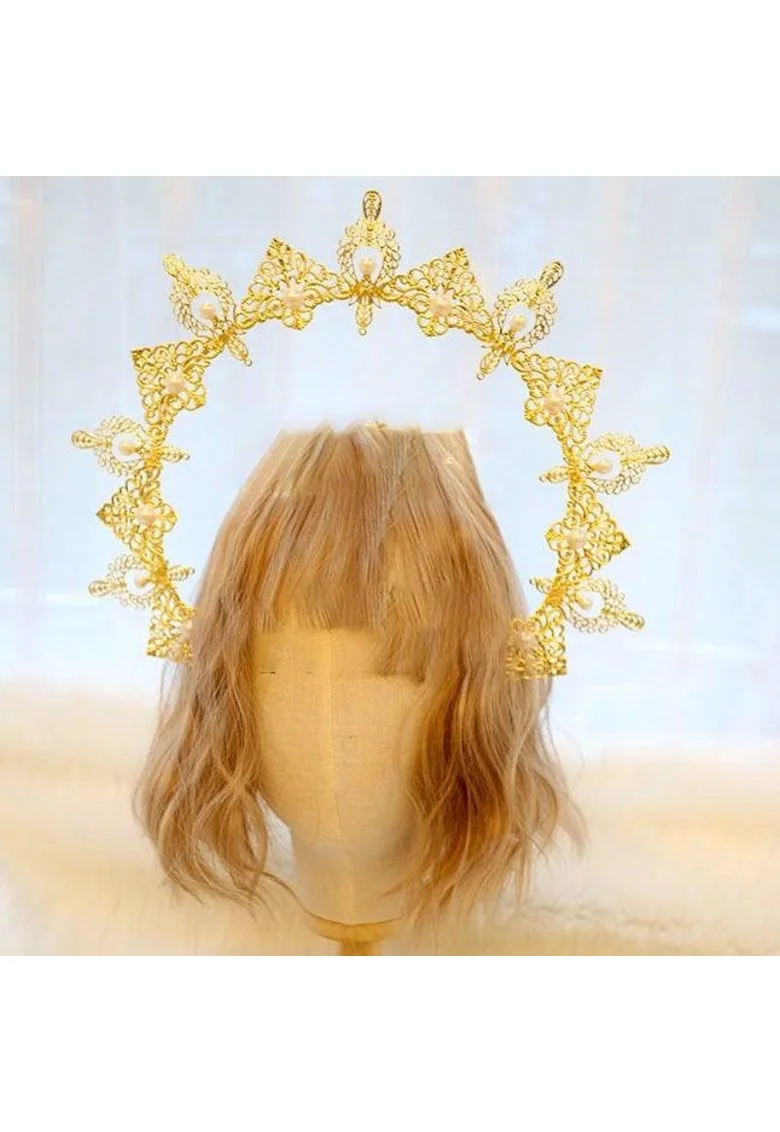 Tiara Halo,  handmade, aurie, perle, 25x29x11.7cm, 53g