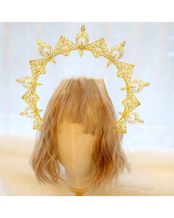 Tiara Halo,  handmade, aurie, perle, 25x29x11.7cm, 53g
