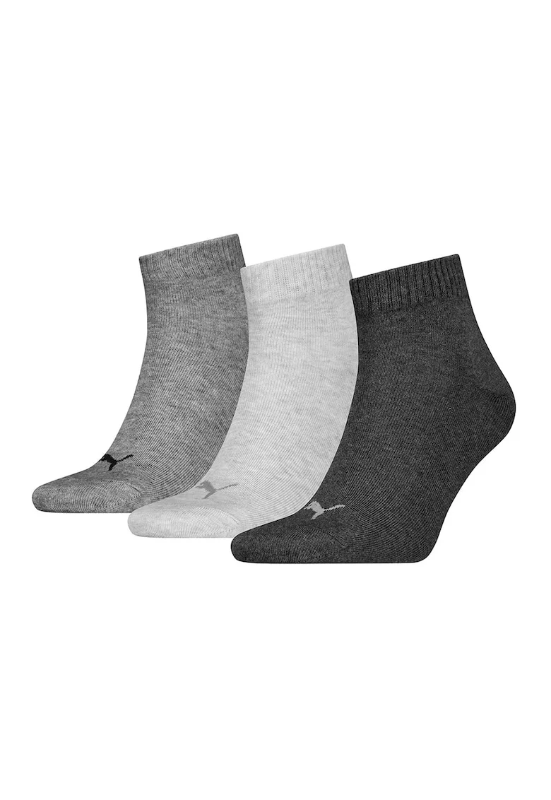 Set de sosete scurte unisex cu detalii logo - 3 perechi, Gri melange/Gri inchis