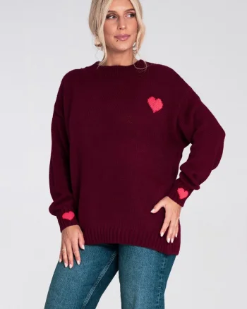 Pulover dama,  tricotat gros, visiniu