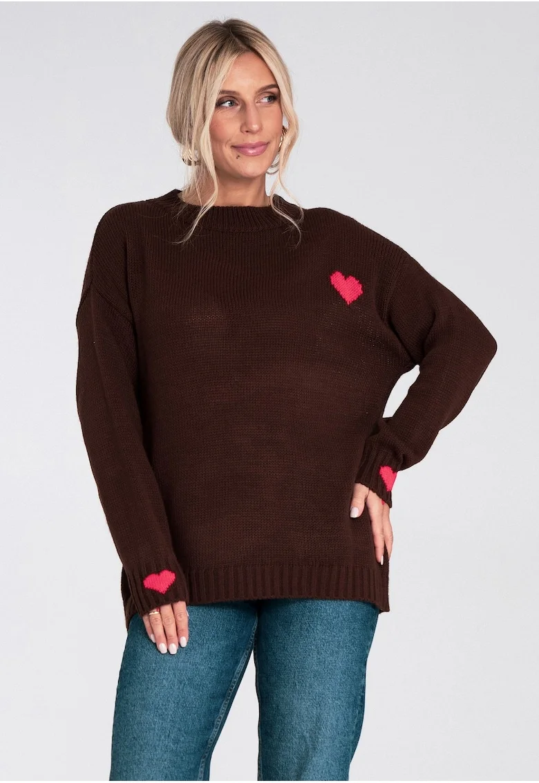Pulover dama,  M1240, tricotat gros, maro