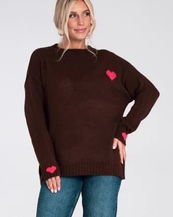 Pulover dama,  M1240, tricotat gros, maro