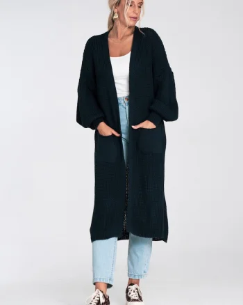 Cardigan lung  bleumarin, subtire, fara inchidere, pentru femei acril