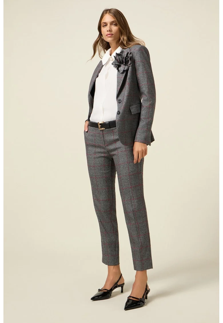 Pantaloni crop cu croiala in carouri, Gri inchis