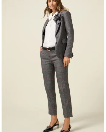 Pantaloni crop cu croiala in carouri, Gri inchis