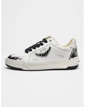 Pantofi sport din piele cu aspect uzat, Alb murdar