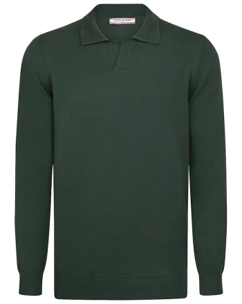 Pulover tricotat cu guler polo, Verde inchis