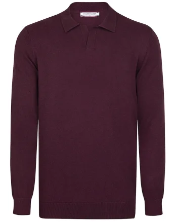 Pulover tricotat cu guler polo, Visiniu