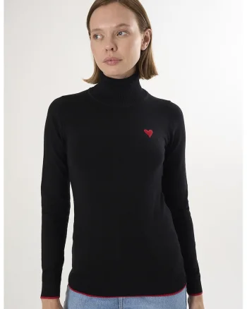 Pulover slim fit cu guler inalt, Negru