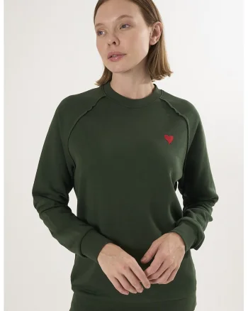 Bluza lejera de trening din bumbac cu maneci raglan, Verde inchis