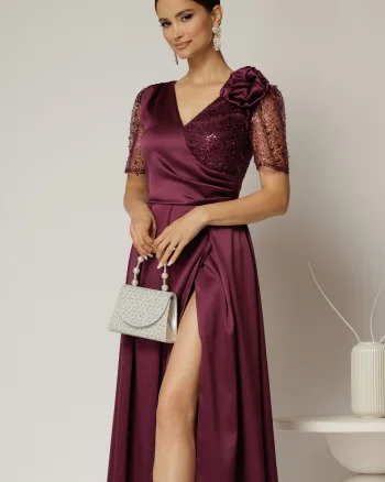 Rochie midi mov de ocazie din tafta si paiete