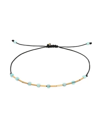 Bratara ajustabila cu amazonit, Auriu/Negru/Albastru deschis