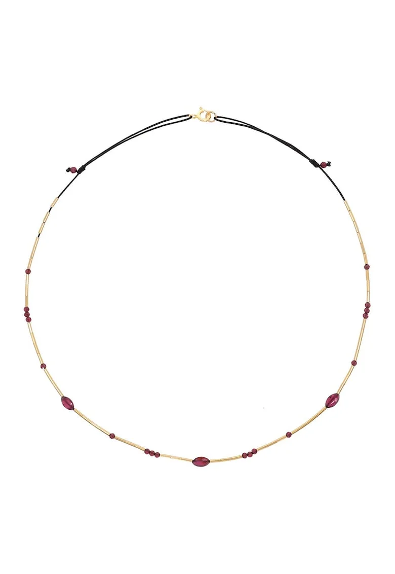 Colier filat cu aur de 14K/20 si piatra garnet, Auriu/Negru/Rosu inchis