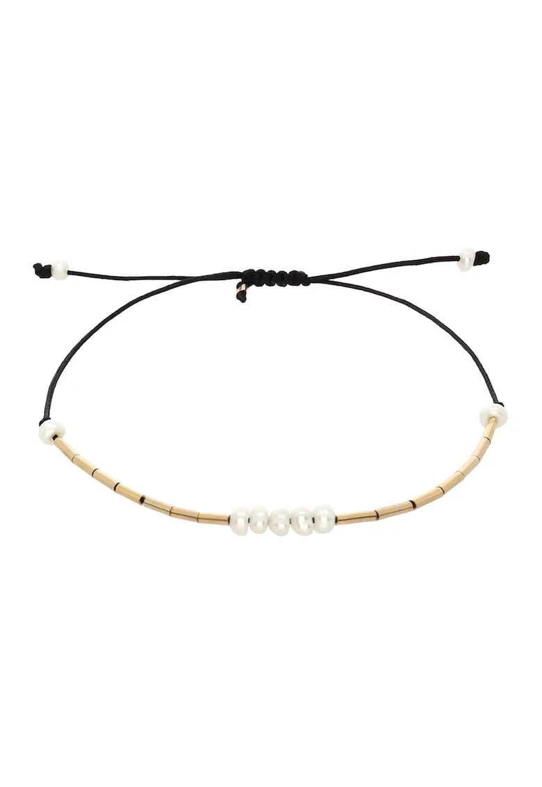 Bratara filata cu aur de 14K/20 si perle, Alb/Auriu/Negru