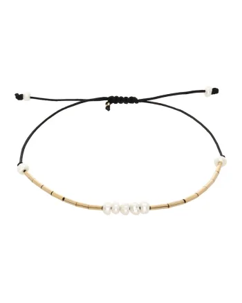 Bratara filata cu aur de 14K/20 si perle, Alb/Auriu/Negru