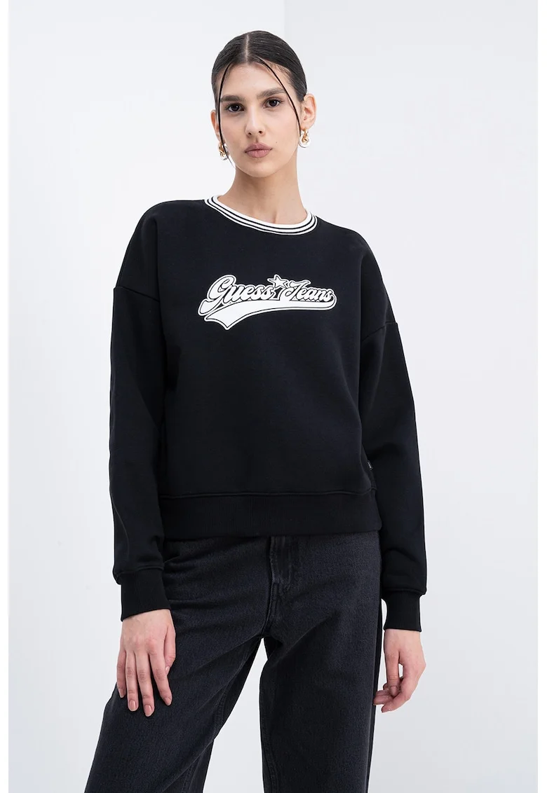 Bluza lejera de trening cu maneci cazute, Alb/Negru