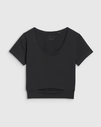 Tricou dama  scurt, negru, bumbac, Negru