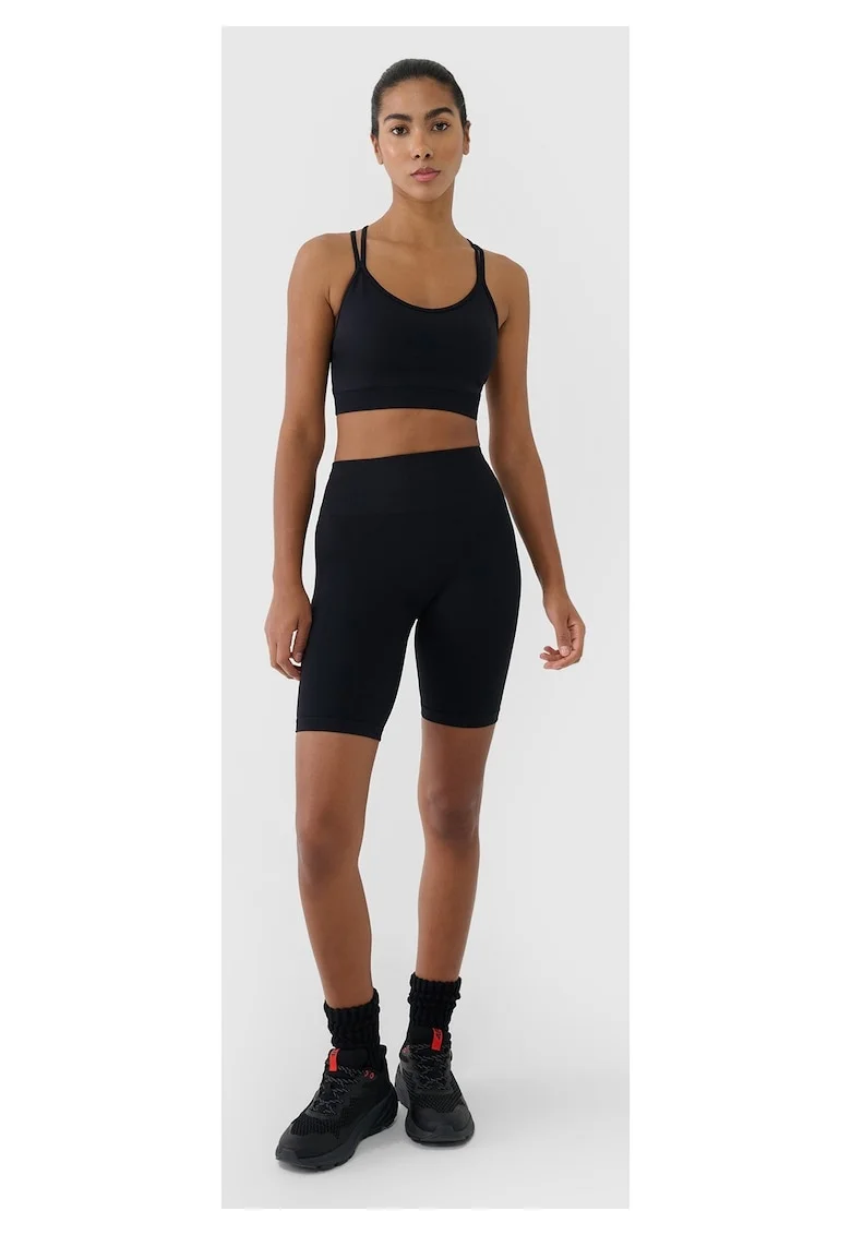 Colanti scurti de antrenament  talie inalta, elasticitate, negru, material sintetic
