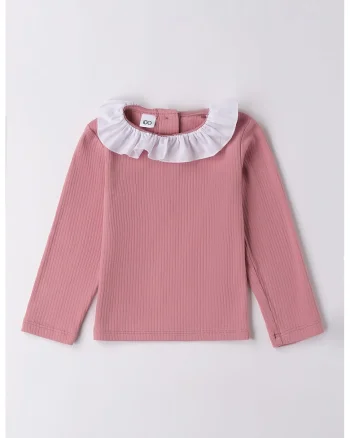 Bluza striata cu guler cu volane, Roz prafuit