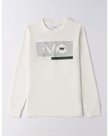 Bluza cu imprimeu si decolteu la baza gatului, Crem