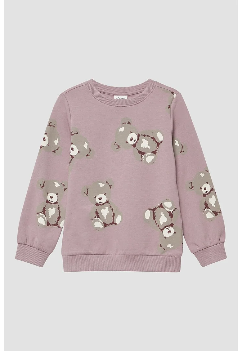 Bluza de trening cu imprimeu grafic, Maro taupe deschis/Lila