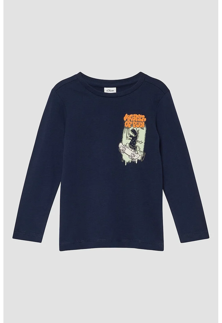Bluza din bumbac cu imprimeu grafic pe piept, Gri cenusiu/Bleumarin