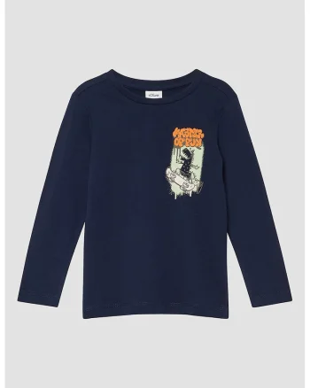 Bluza din bumbac cu imprimeu grafic pe piept, Gri cenusiu/Bleumarin