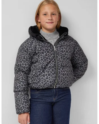 Geaca matlasata crop cu animal print, Gri/Gri antracit