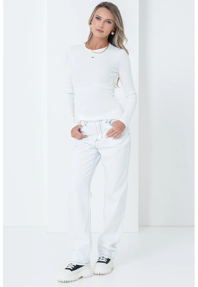 Bluza slim fit cu broderie logo discreta, Alb/Alb murdar