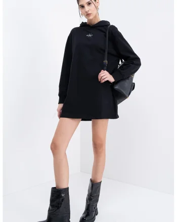 Rochie cu gluga si croiala lejera, Negru