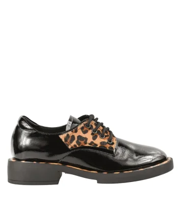 Pantofi casual, dama,  A203-M107-G575A negru, piele lacuita, Negru