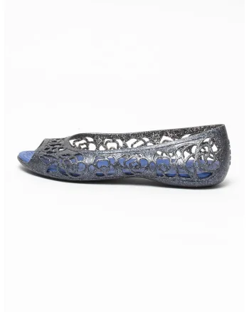 Balerini relaxed fit cu varf decupat si aspect stralucitor Isabella, Negru/Bleumarin
