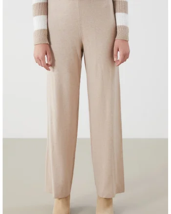 Pantaloni drepti cu talie inalta, Maro nisip