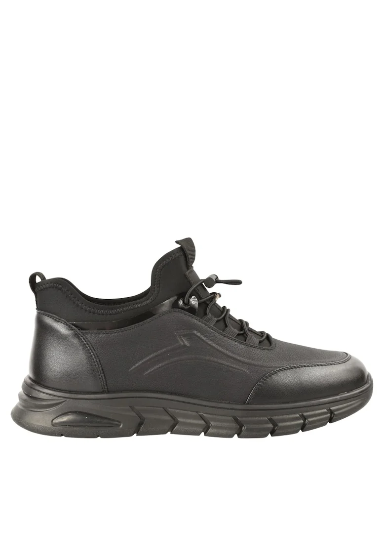 Pantofi sport, barbati,  E18350, negru, piele naturala, Negru