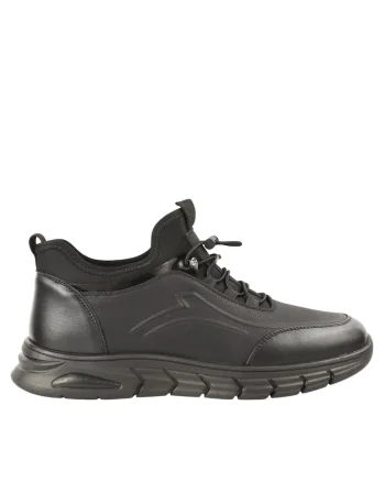 Pantofi sport, barbati,  E18350, negru, piele naturala, Negru